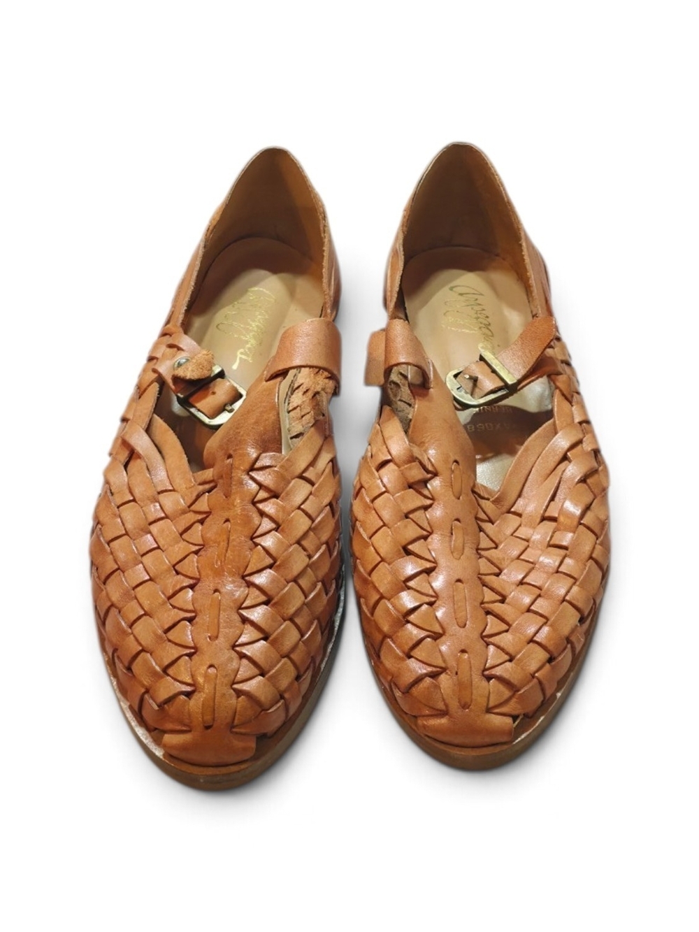 Women's Tan Woven Leather Slip-On Shoes